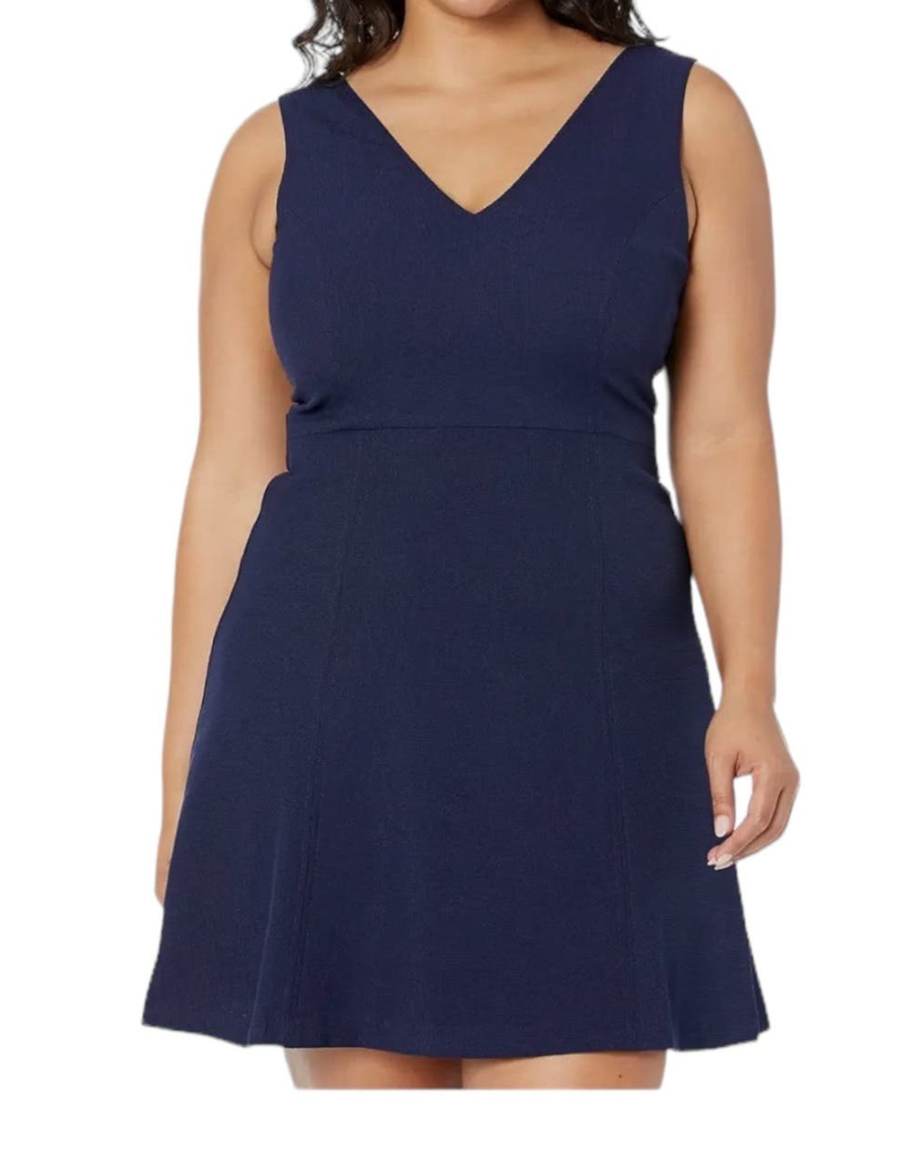 Vince Camuto dress Pixie Crepe v neck fit and flare blue size 12